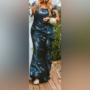 Jovani Navy and Silver modern mother of bride Dress
